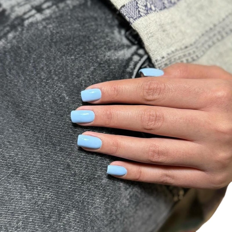 KQueenest 48 Pcs Acrylic Press on Nails Short Length, Press on Baby Blue Nails, Solid Color Small Fake Nails Set, Natural Gel Glue on Nails Short, Stick on Nails For Women Finger Decoration - Image 2
